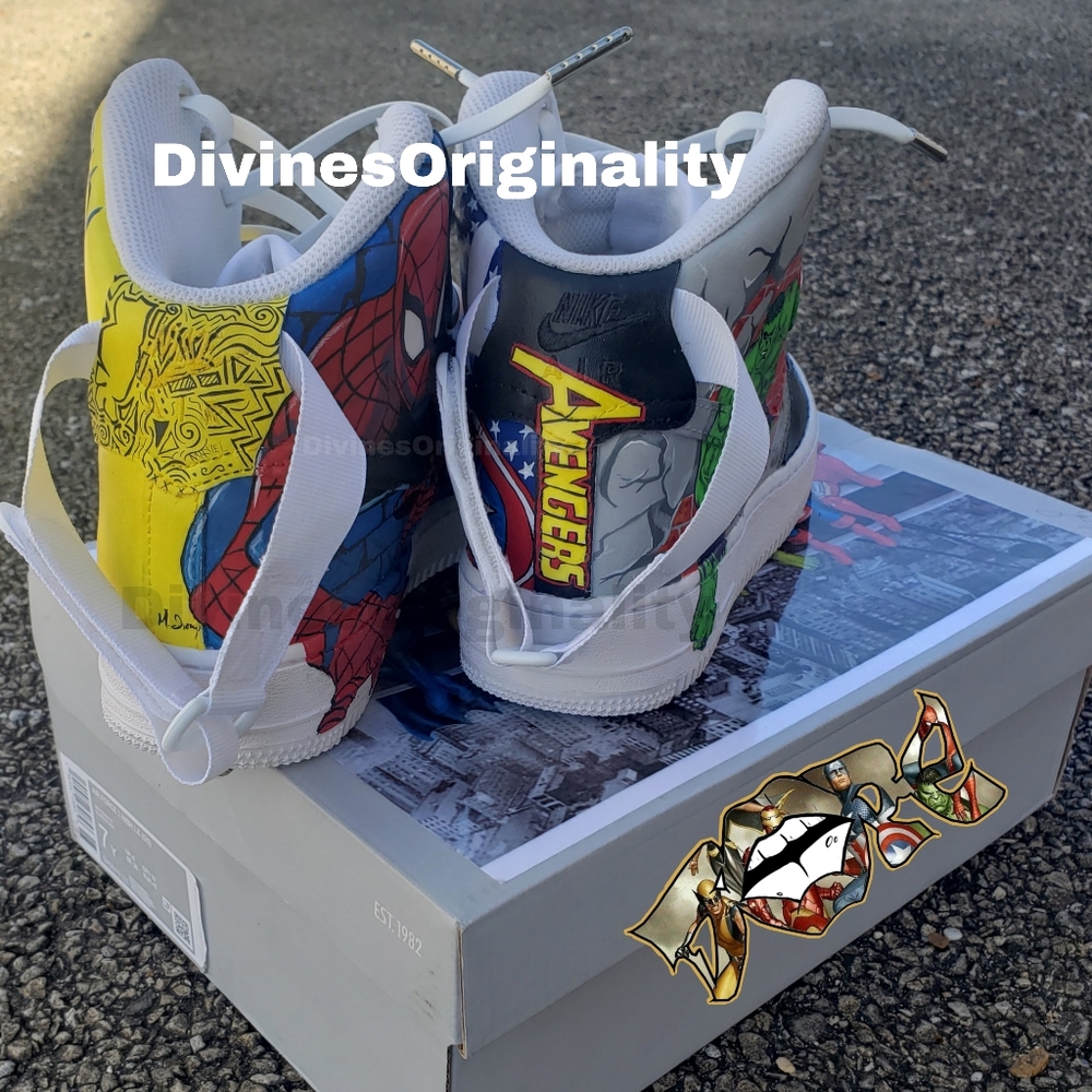 **Custom** MARVEL themed Nike AF1 high Spiderman Wolverine Captin America Hulk - Picture 6 of 10